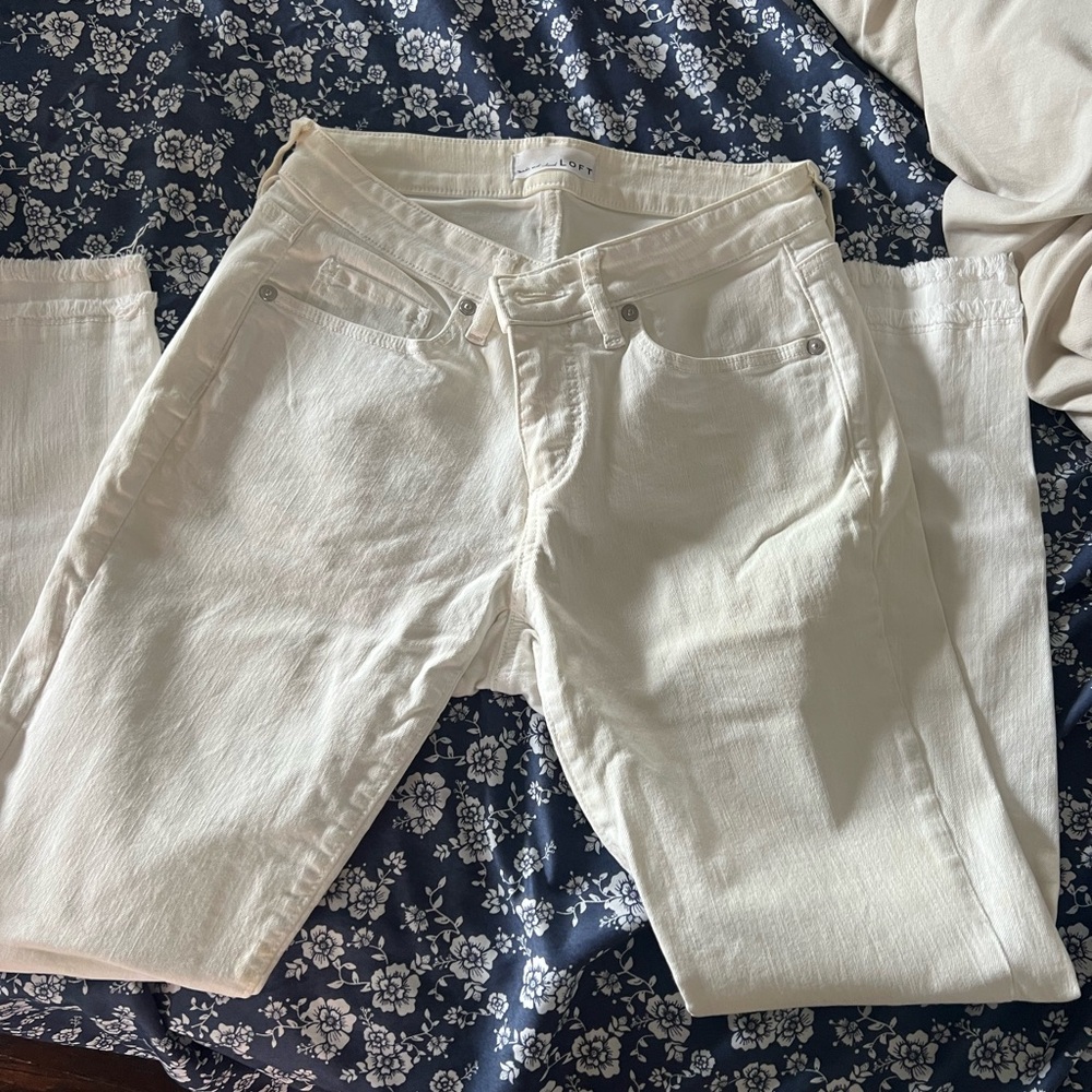 LOFT Cream Straight Leg Jeans